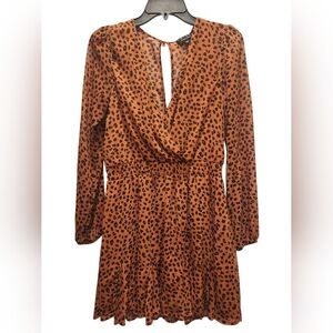 Brown And Black Long Sleeve Mini Dress, Size Medium